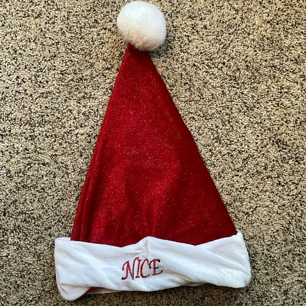 Vintage Naughty/Nice Embroidered Christmas Hat
